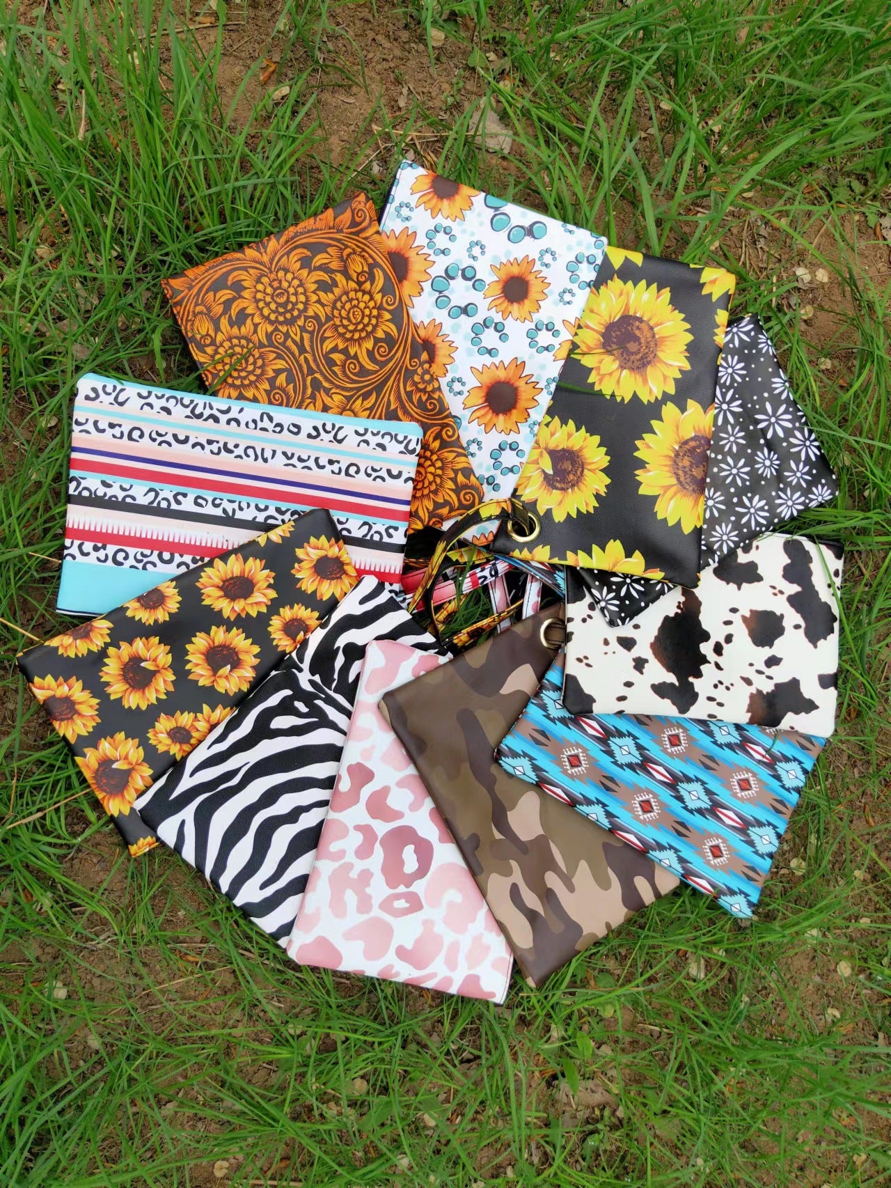 Wholesale PU Ethnic Dairy Cow Pattern Sunflower Tote Bag
